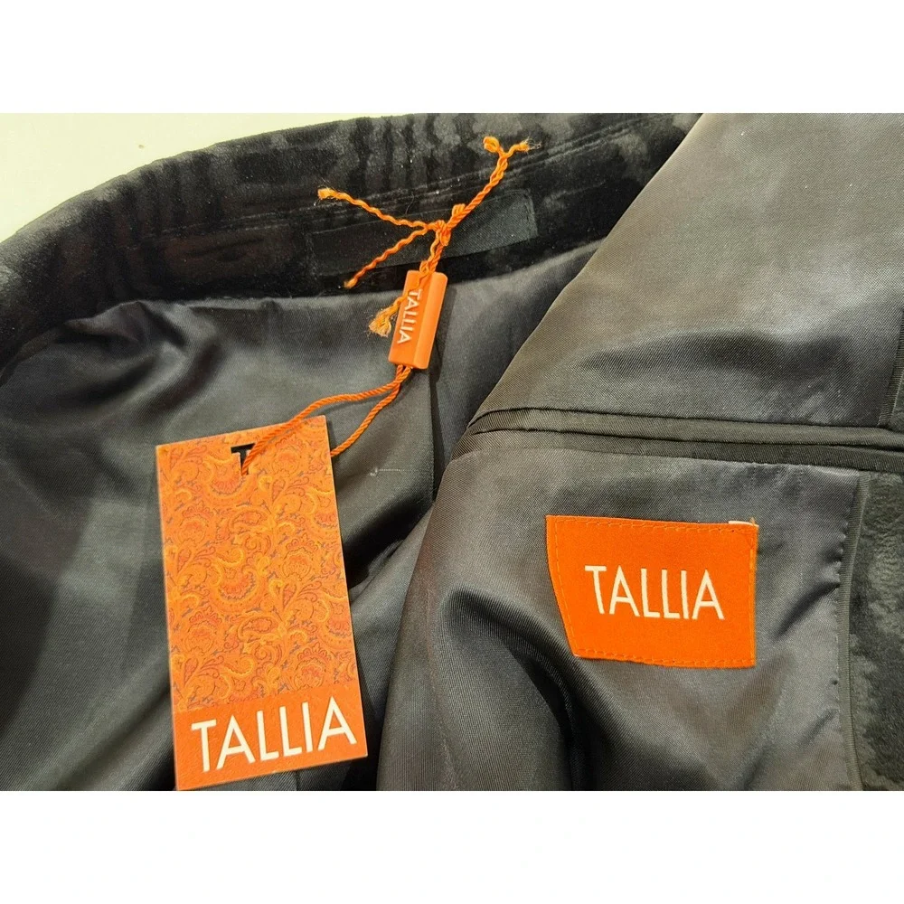Tallia Orange Mens 40R Black Woodgrain Jacquard Blazer Slim Fit Sport Coat NWT